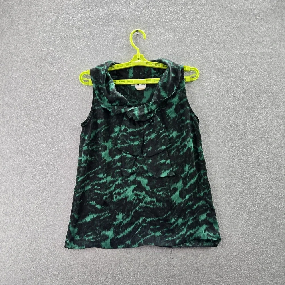 Michael Kors Women Blouse 4 Green Animal Print Bow Cowl Neck Pullover